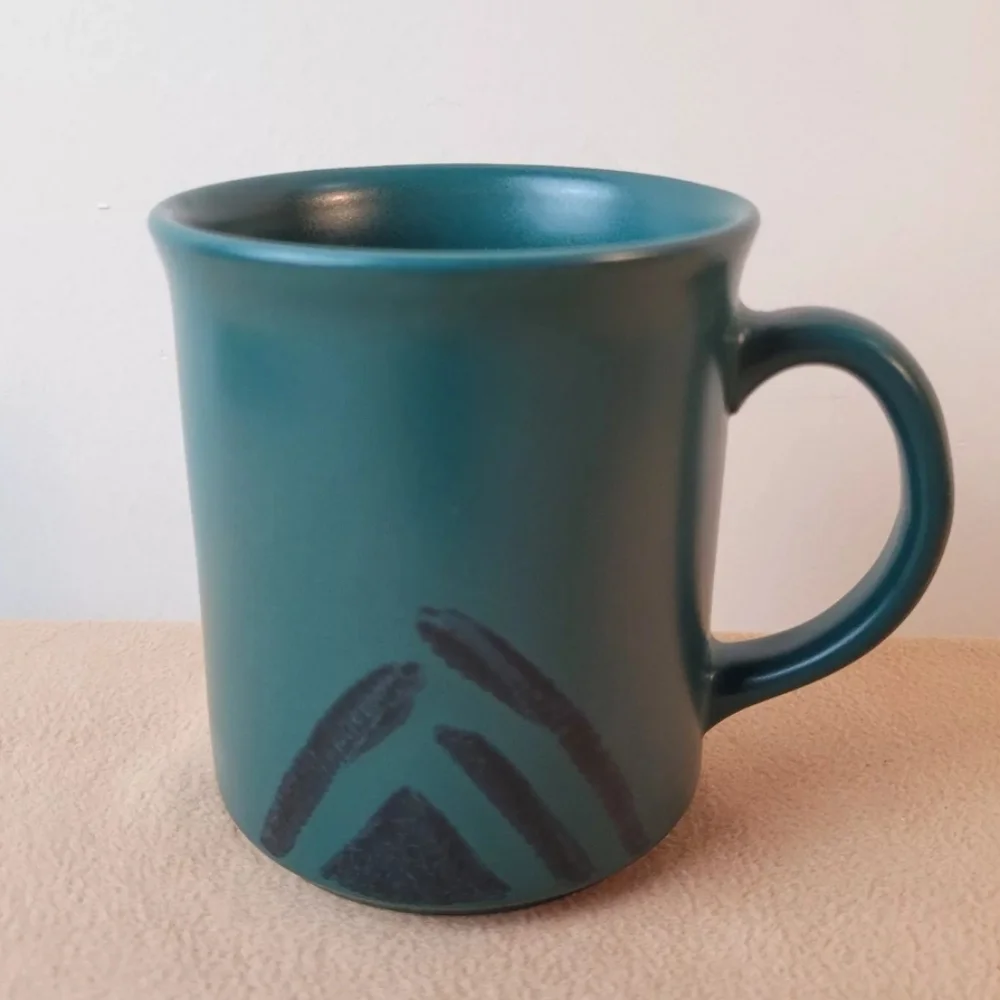 Pfaltzgraff Stoneware Mug Green Black Tribal Stripe Coffee Cup Abstract Retro 90